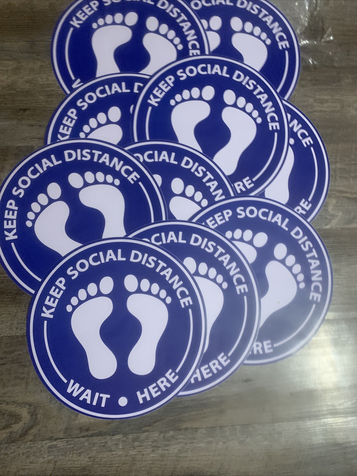 10 CT. Keep Social Distance Signs: 10.75” Diameter-Heavy Duty Peel & Stick (NEW)