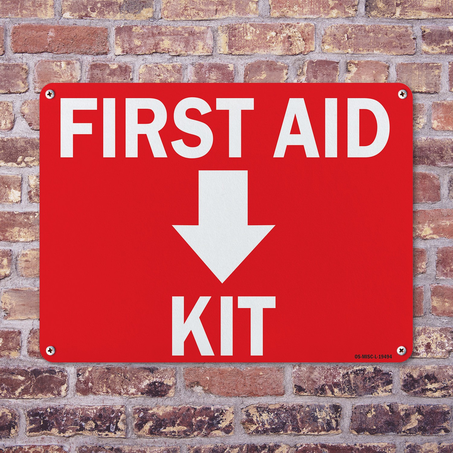 First Aid Kit with Down OSHA Sign Metal, Plastic, Or Decal – 5 or 10 Pack