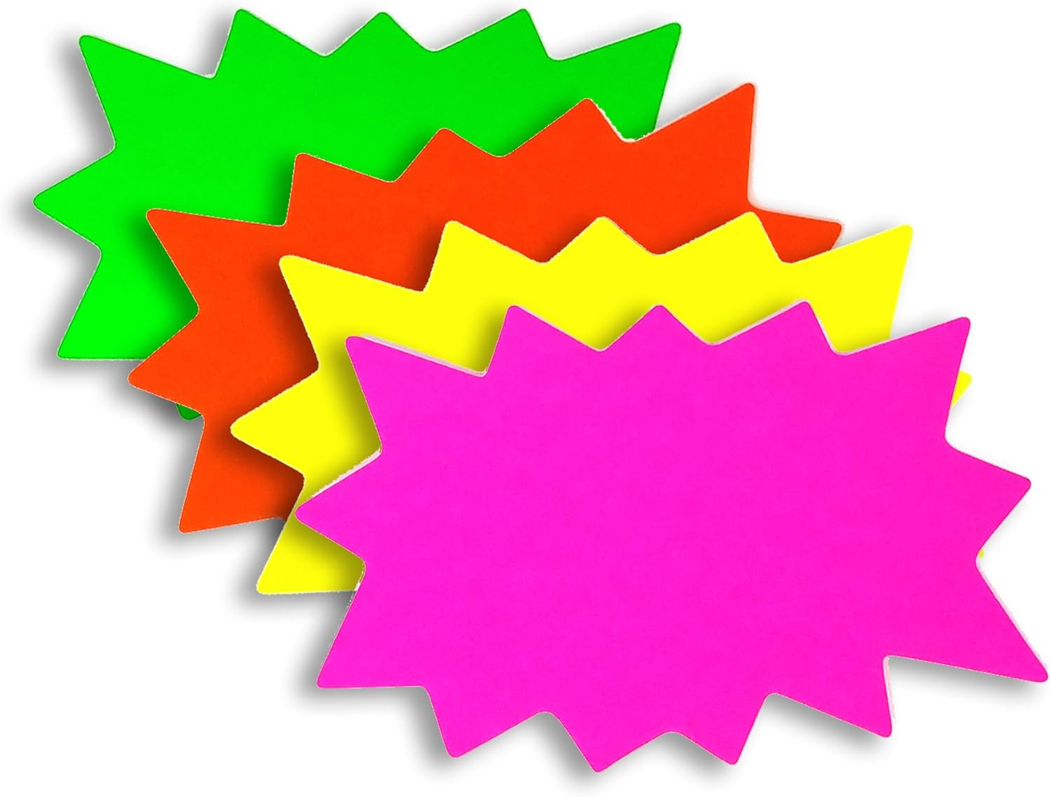 6″ X 9″ Medium BLANK Solar Star Burst Neon Fluorescent Retail Signs – 100 Total