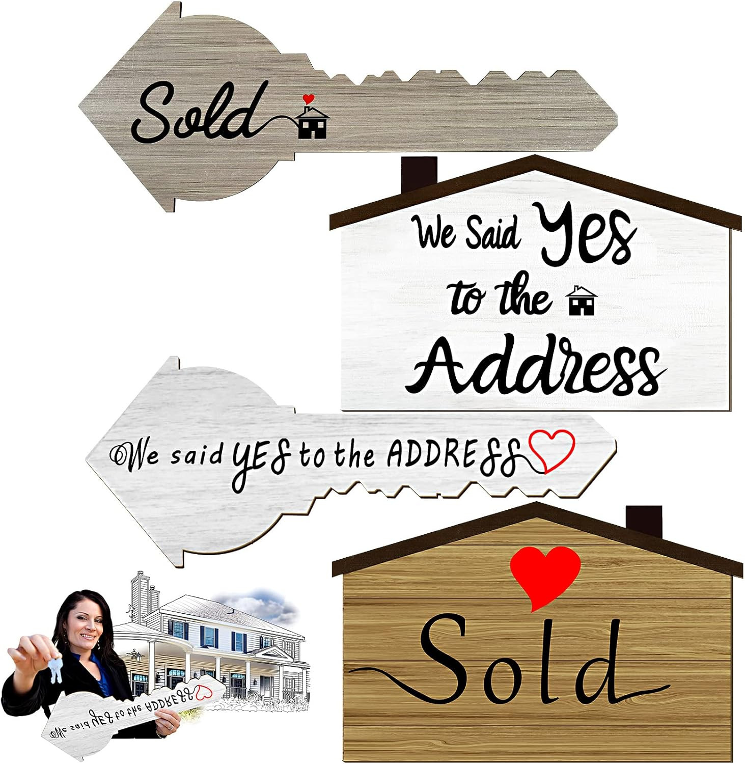 2 Carteles Vendido Madera Doble Cara para Nuevos Propietarios Casa Decoracion