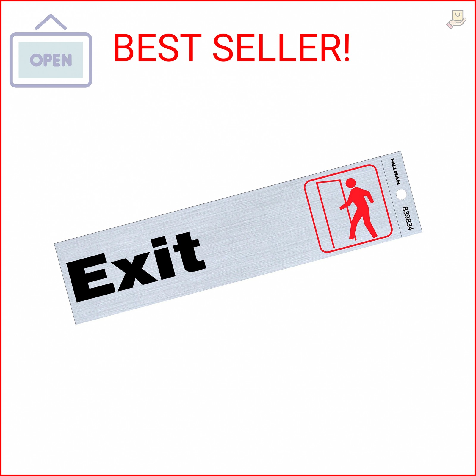 Hillman 839834 Exit Self-Adhesive Sign (2″ x 8″),Silver