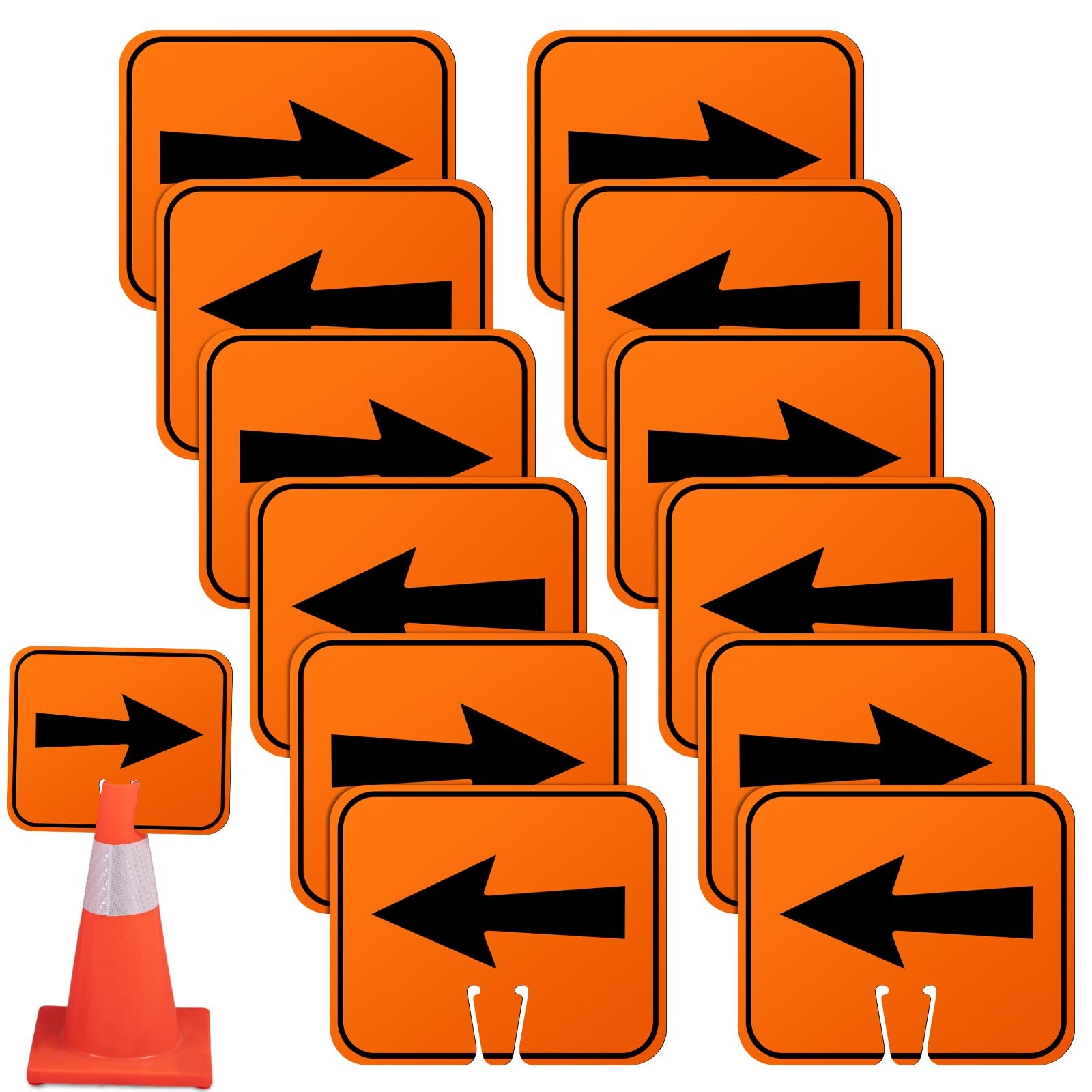 12 Pcs Traffic Arrow Orange Detour Signs, Road Cone Top Directional Left Righ…