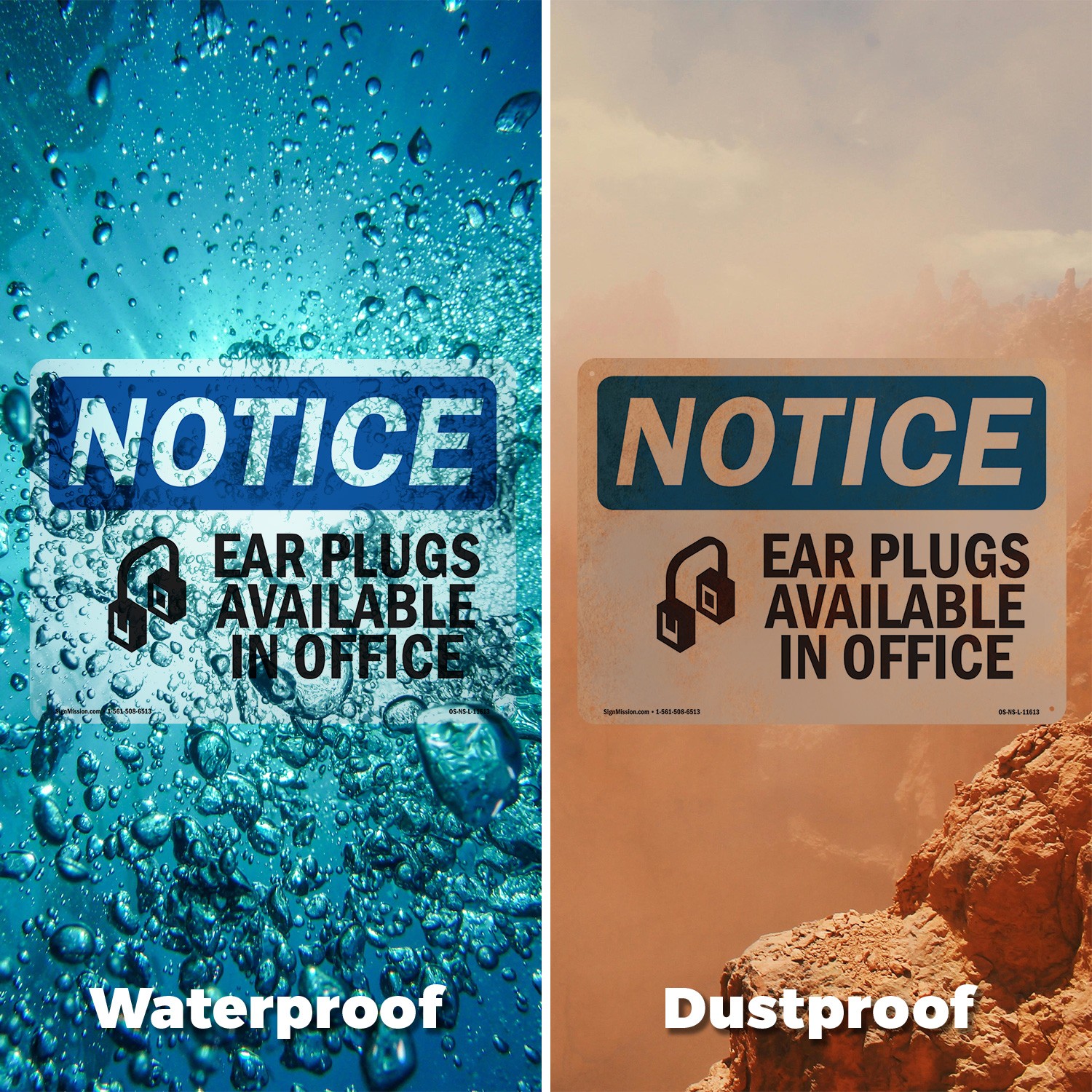 Ear Plugs Available In Office OSHA Notice Sign Metal Plastic, Decal 5 or 10 Pack
