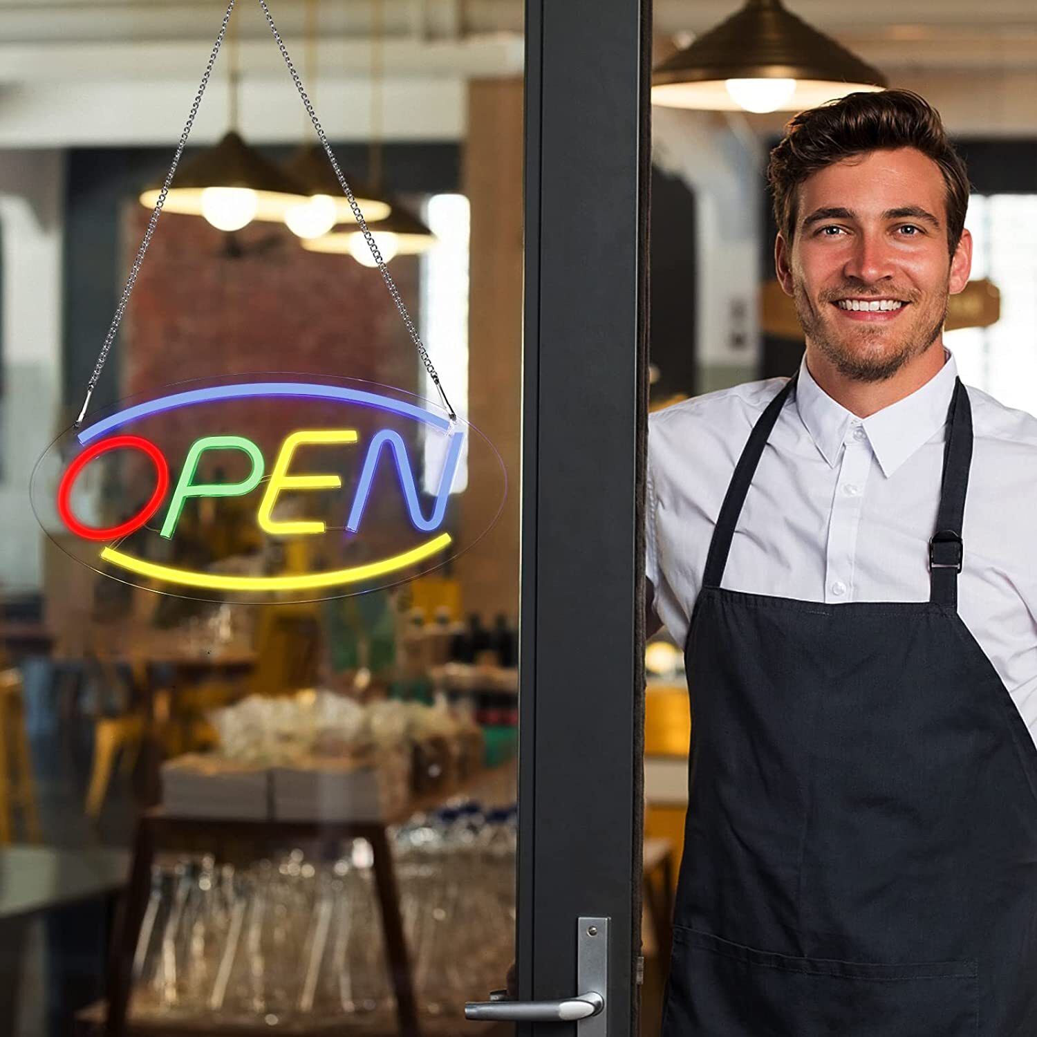 16.5″ x 8″ Ultra Bright LED Neon Light OVAL OPEN Business Sign for Office, Bar