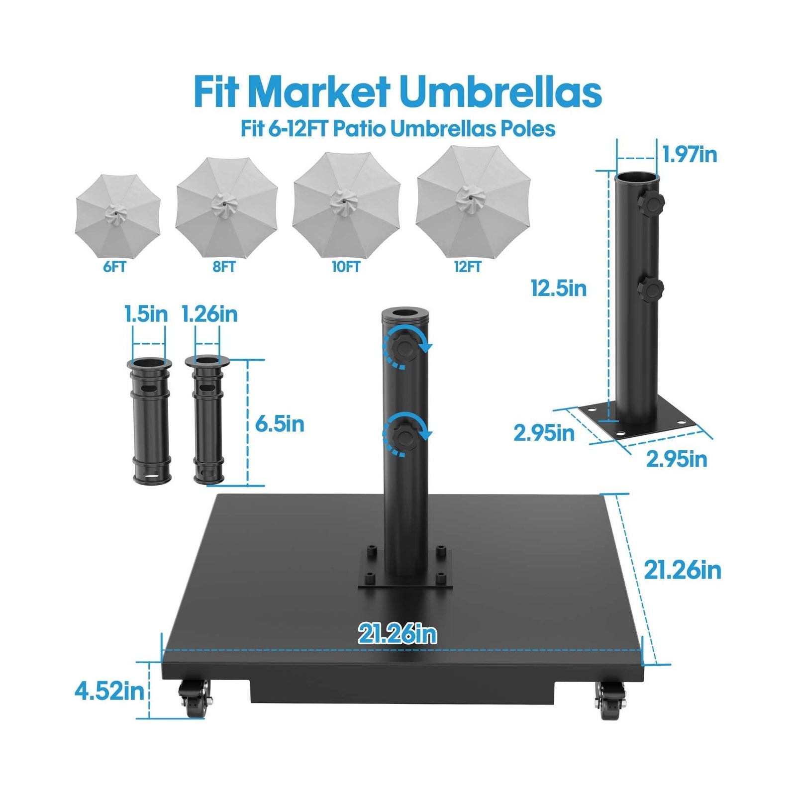 Metal Umbrella Base with Wheels, ​Max 200lbs Weight Capacity ​Patio