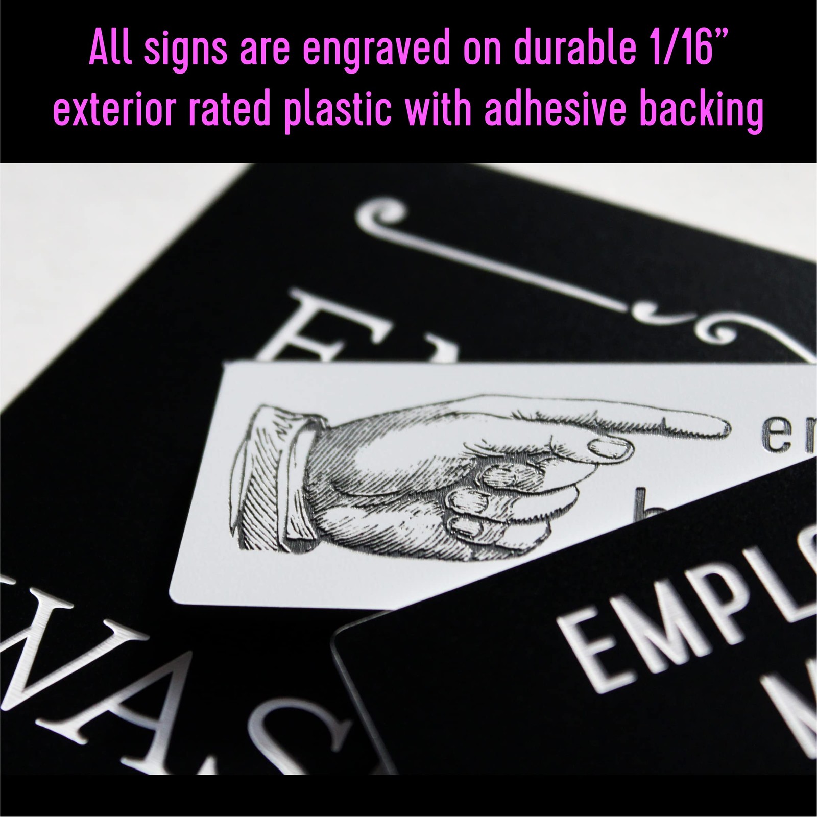 Employees Must Wash Hands Sign Black Plastic 3×2.25 Inch Restroom Wall Signage