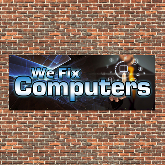 We Fix Computers Banner 24″x64″ Free Shipping & Customization, Ready to Hang!