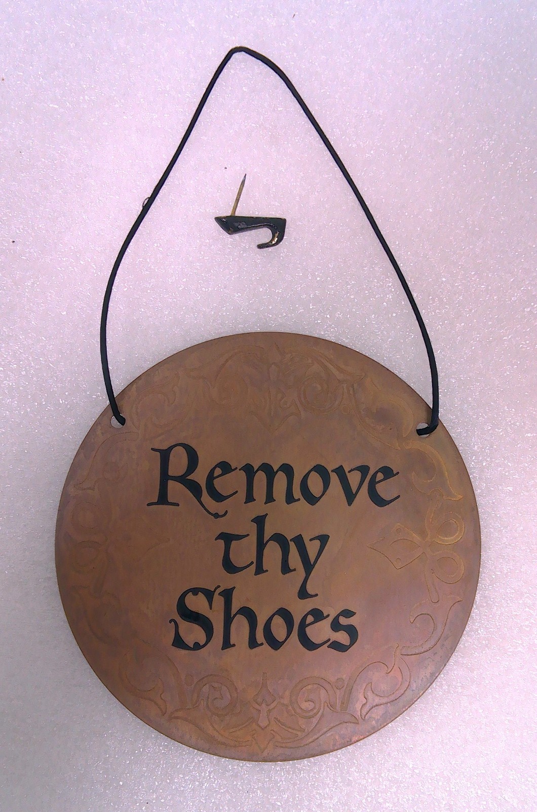 Round 5.25″ Copper Sign “Remove thy Shoes” With Hanging Hook