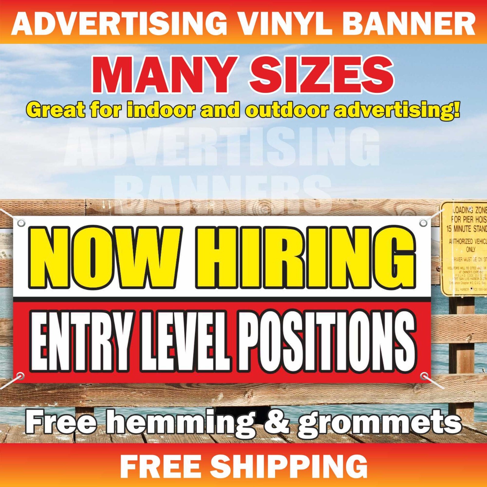 NOW HIRING ENTRY LEVEL POSITIONS Advertising Banner Vinyl Sign Work Employment