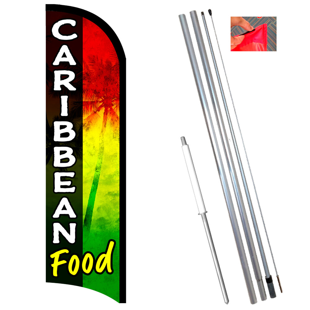 Caribbean Food Premium Windless Feather Flag Bundle (Complete Kit) OR Optional
