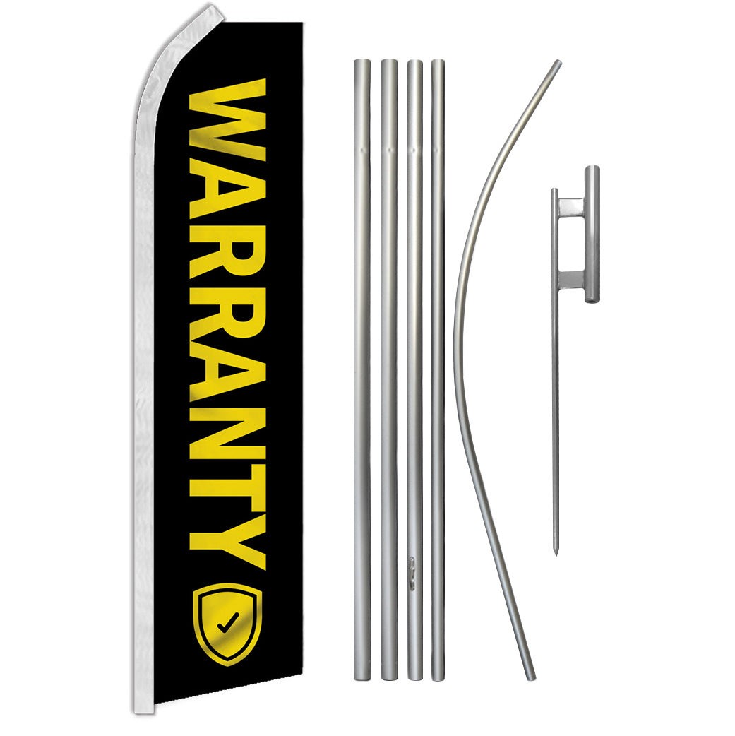 “WARRANTY” Advertising Super Flag & Pole Kit auto car home black