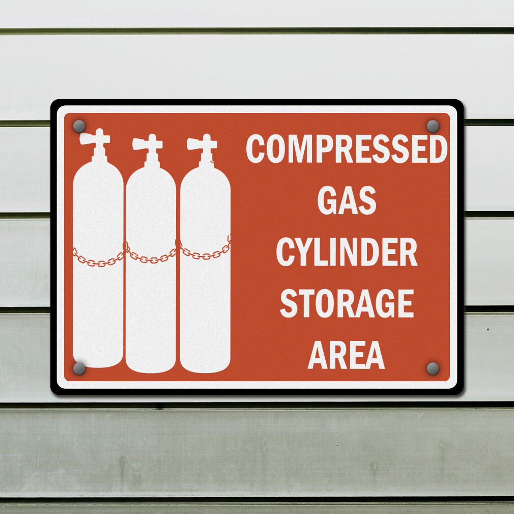 Horizontal Metal Sign Compressed Gas Cylinder Storage Area Hazard Flammable Red