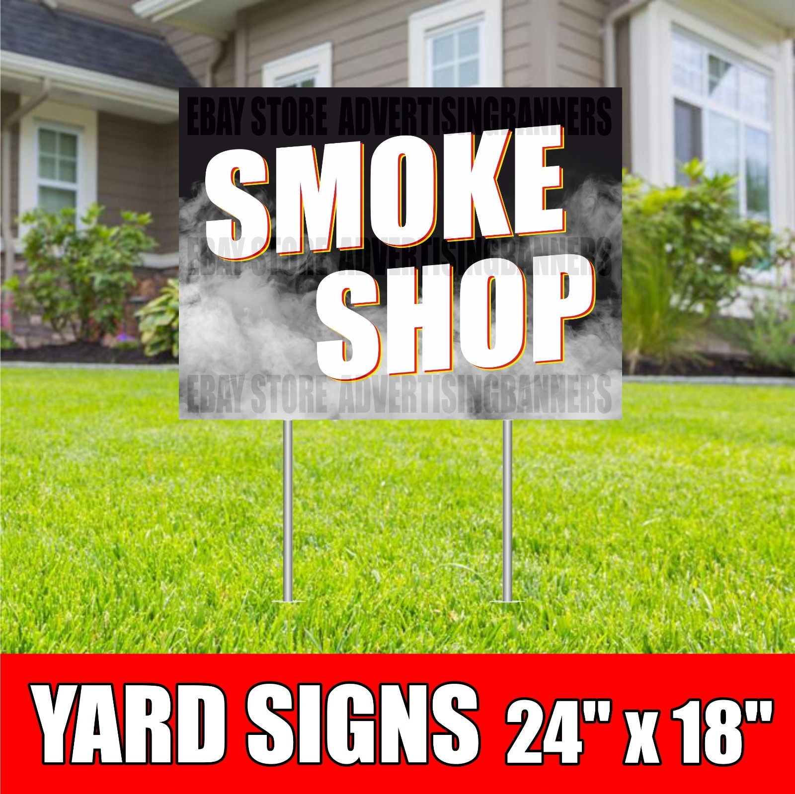 SMOKE SHOP Yard Sign with H-Stakes Vape Tobacco Cigarette CIGAR BAR