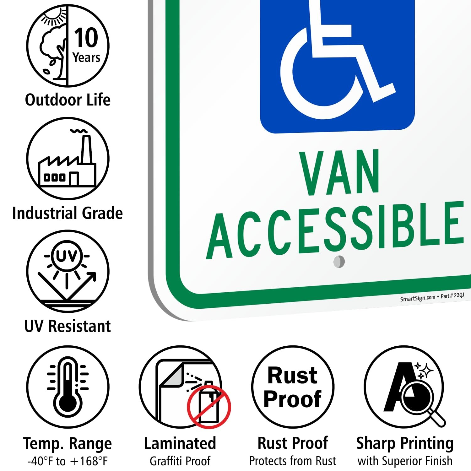 Reserved Parking Van Accessible Handicap Sign 12×18 Inch Aluminum Heavy Duty