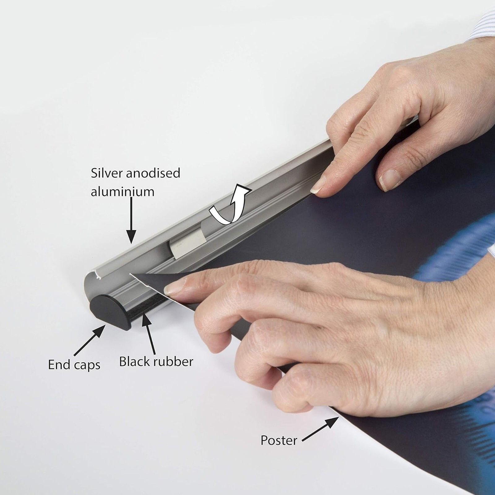 Poster Snap Hanger Set 24 inch Wall Mounting Silver 1.02″ Aluminum Profile