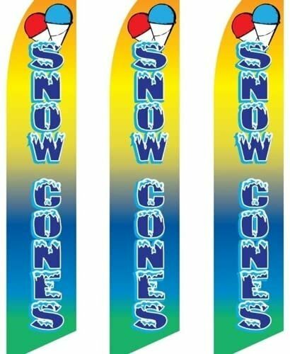 3 (three) Pack Tall Swooper Flags Snow Cones Shaved Ice Multi Color