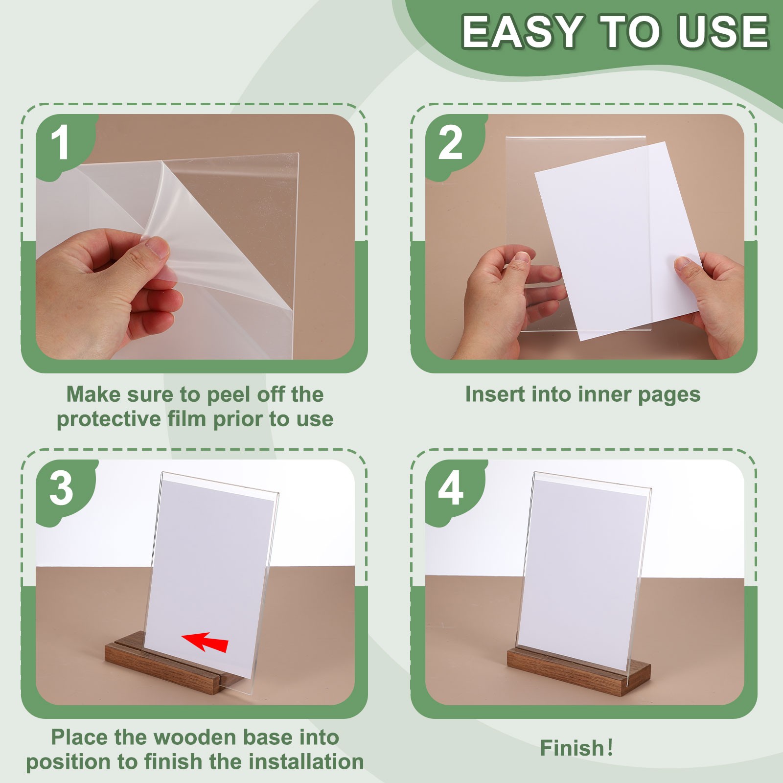 8″ x 12″ Acrylic Sign Holder Wood Base, L-Shape A4 Clear Holder Slant