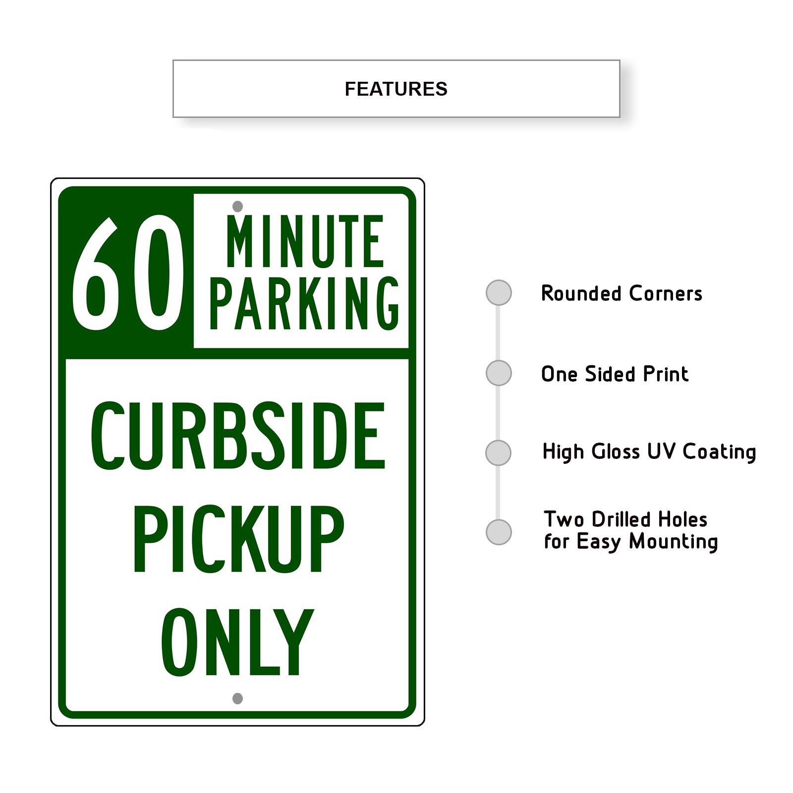 60 Minute Parking Curbside Pickup Only Restaurant Novelty Aluminum Metal Sign