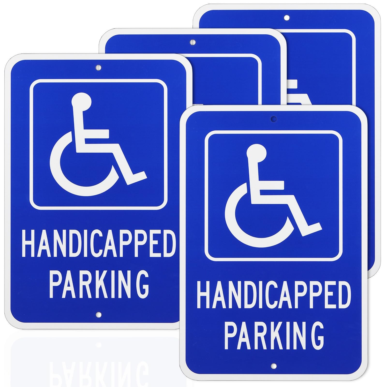 4 PCS Handicap Parking Sign 18×12 Inch 1mm Aluminum Reflective Blue Disabled