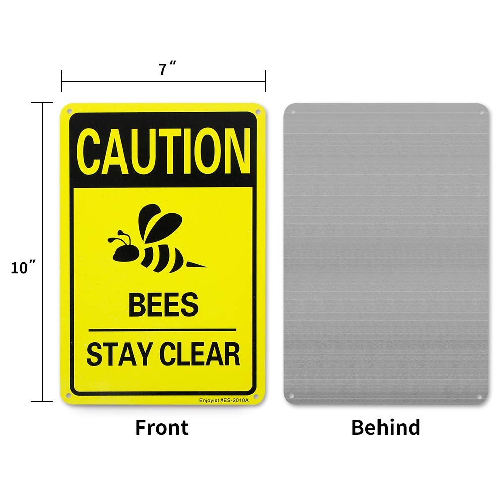 2 Pack Caution Bees Stay Clear Sign 10×7 Aluminum Reflective Rust Free UV