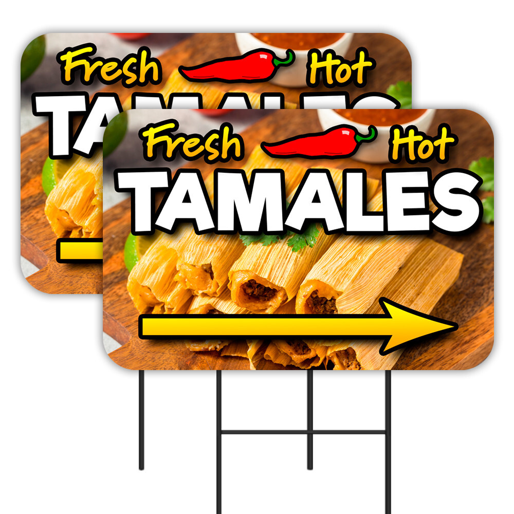Tamales 2 Pack Double-Sided Yard Signs 16″ x 24″ with Metal Stakes (Made in Texa