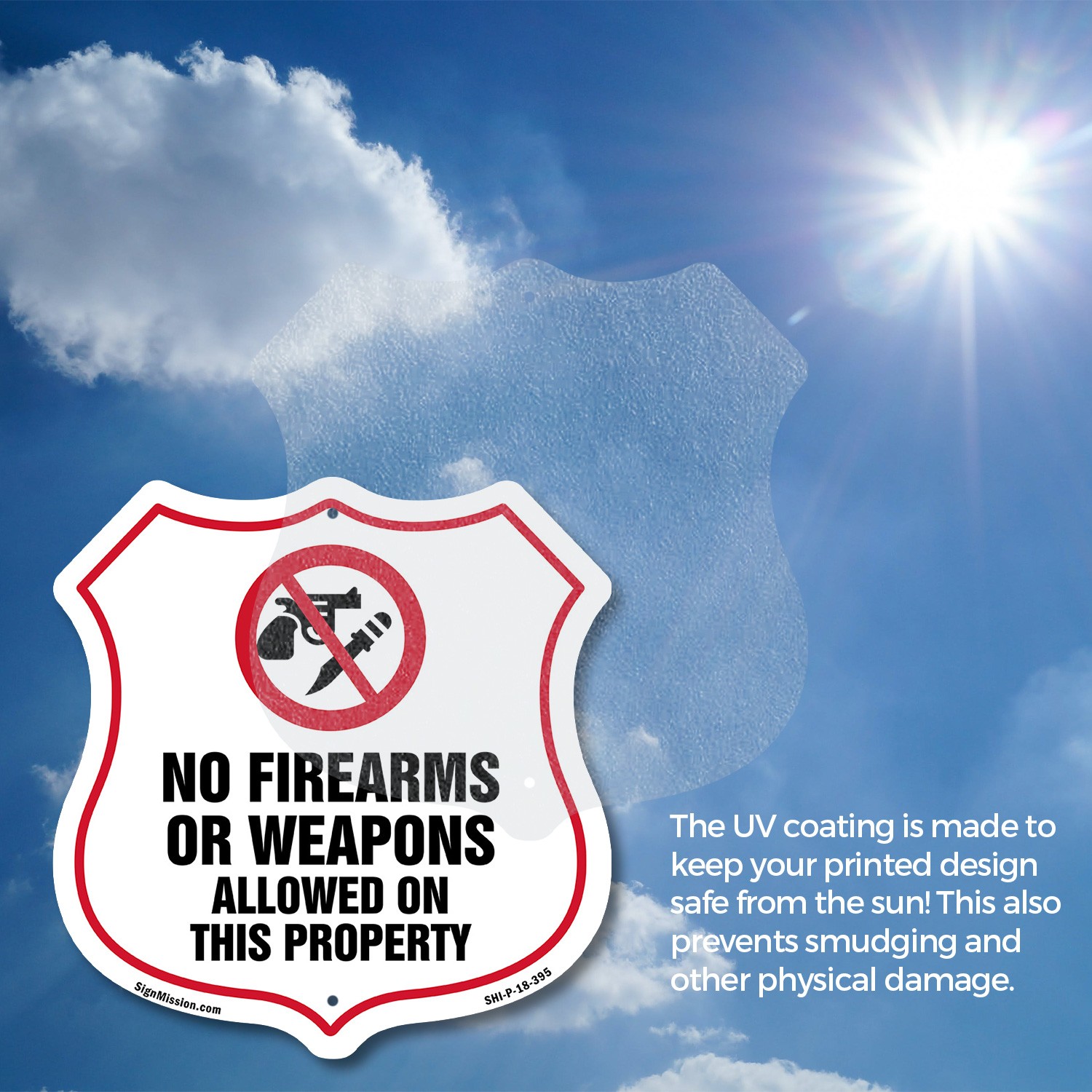 No Guns Shield Sign No Firearms Or Weapons Allowed On This P Shield Shaped Sign