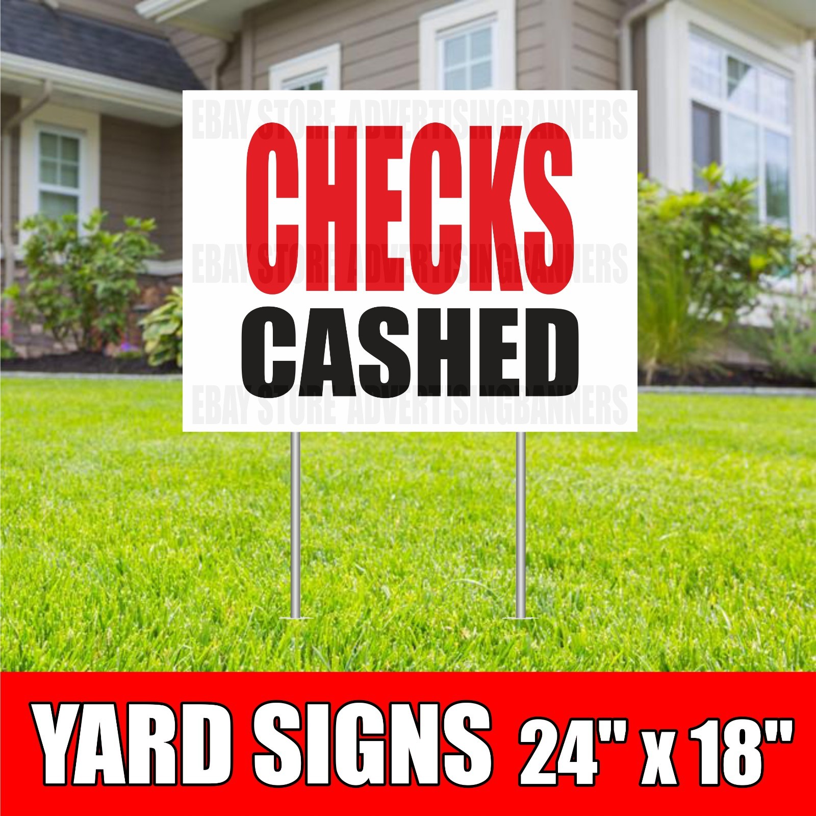 CHECKS CASHED Yard Sign with H-Stakes Money Orders loan Credit Bills