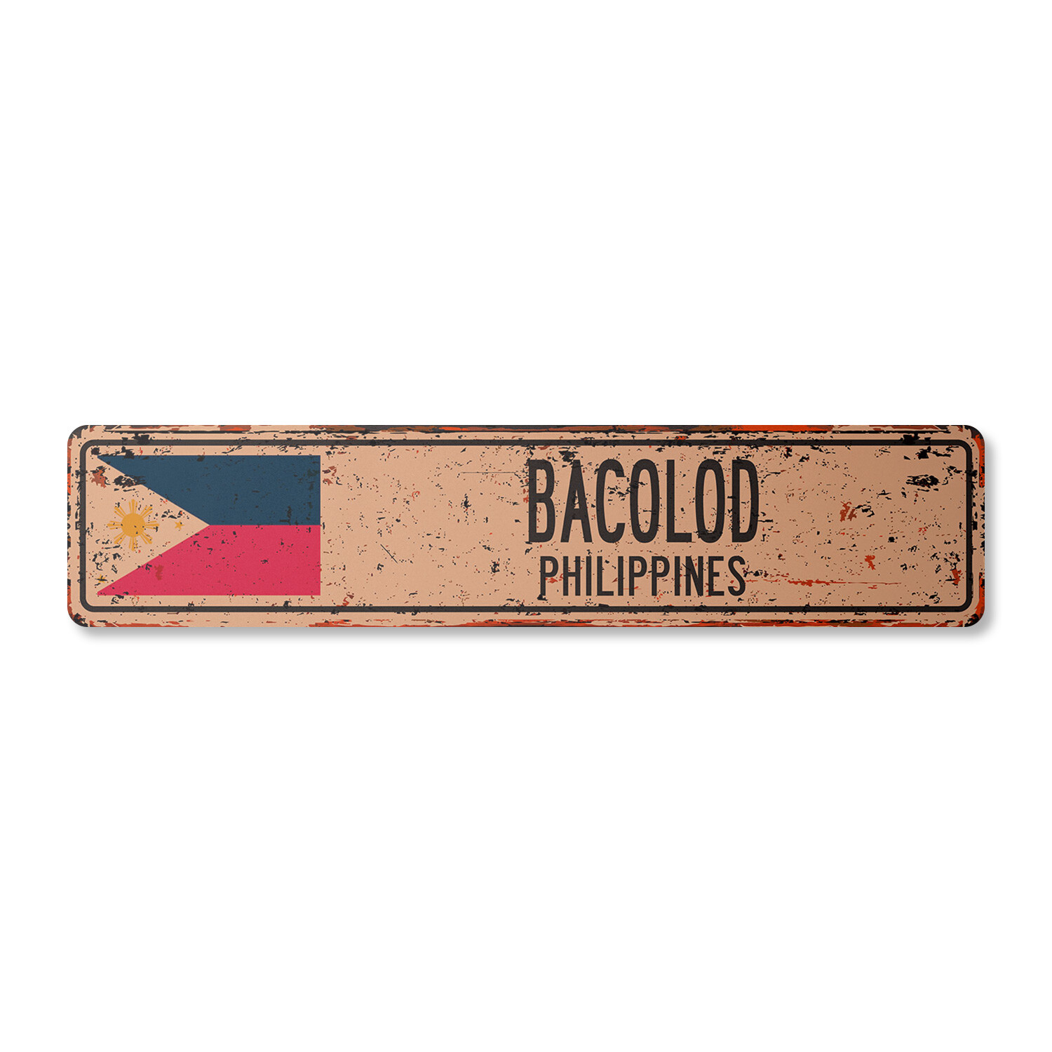 BACOLOD PHILIPPINES Vintage Street Sign Filipino flag city country road rustic