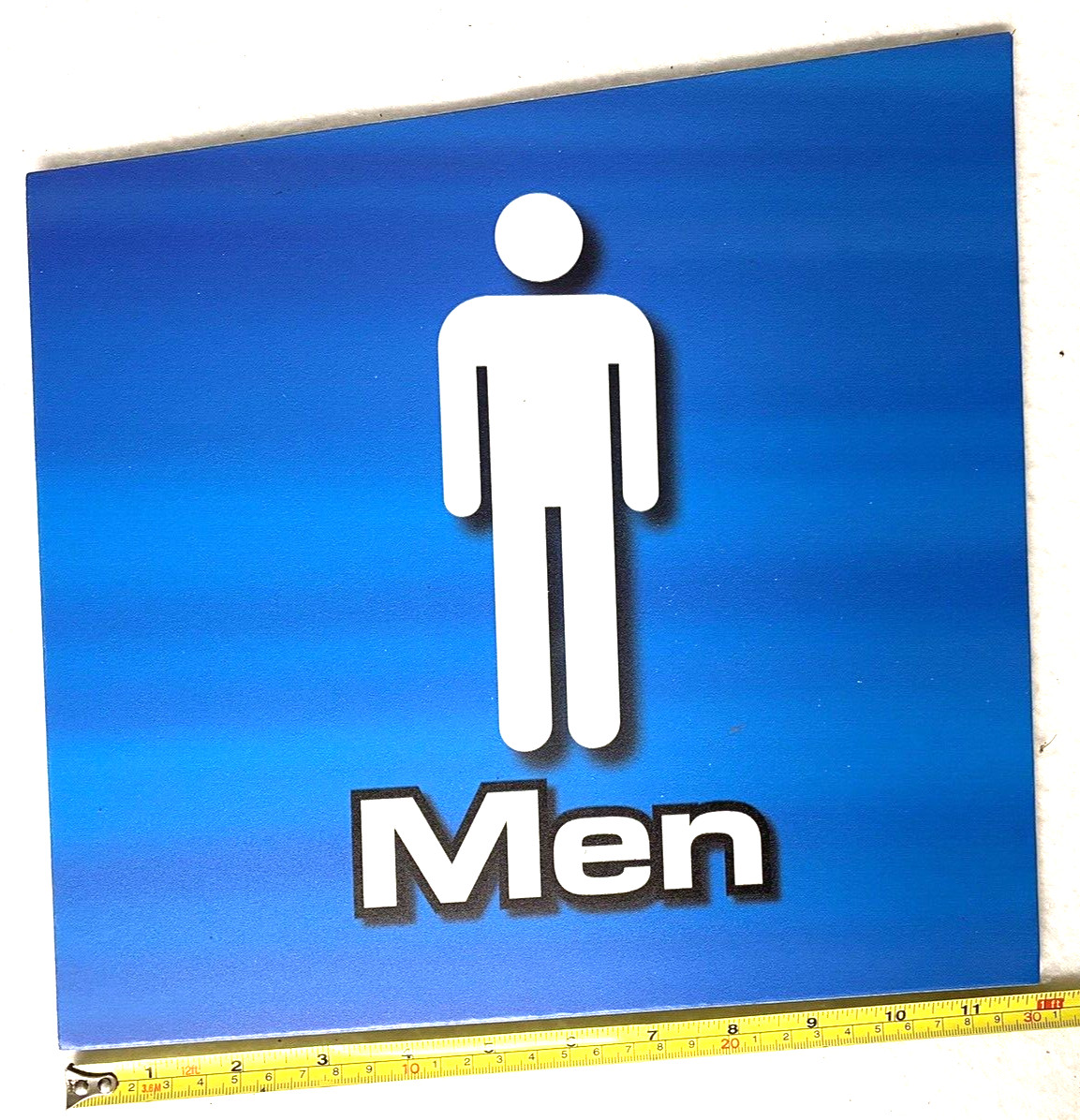 MENS RESTROOM SIGN,SELF-ADHESIVE,STICK,PLASTIC FOAMCORE,TRAPAZOIDAL,NEW,BLUE,NOS