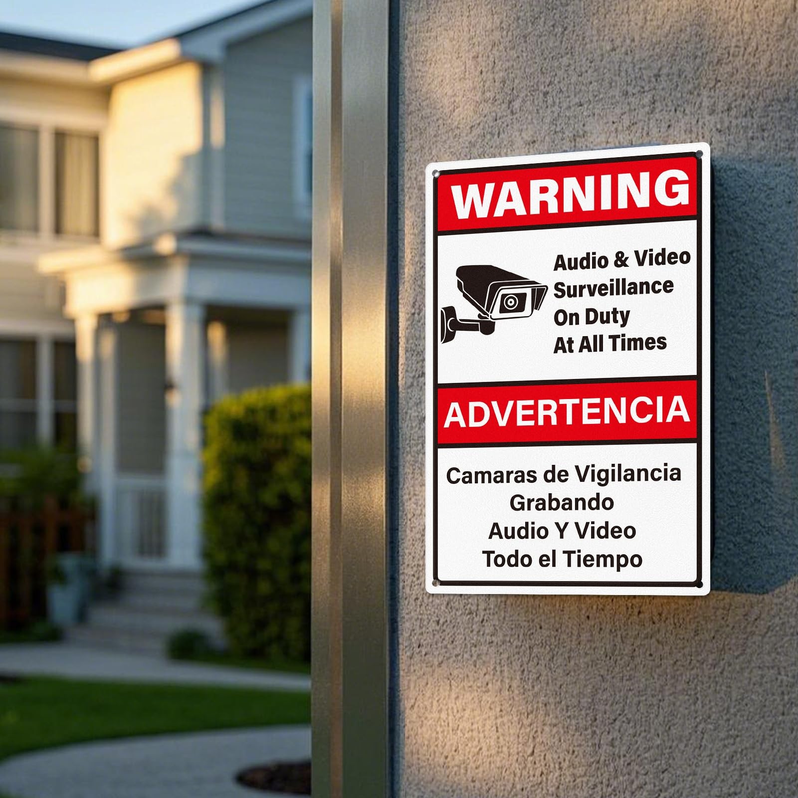 YIKIADA 2 Pack Video Surveillance Signs Bilingual 12 × 8 Inches Rust Free