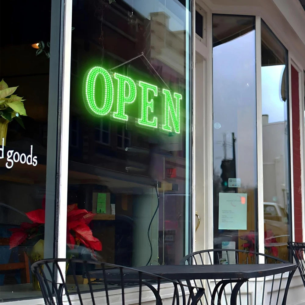 Bright Green LED Open Sign with Remote Control for Store, Bar, or Salon