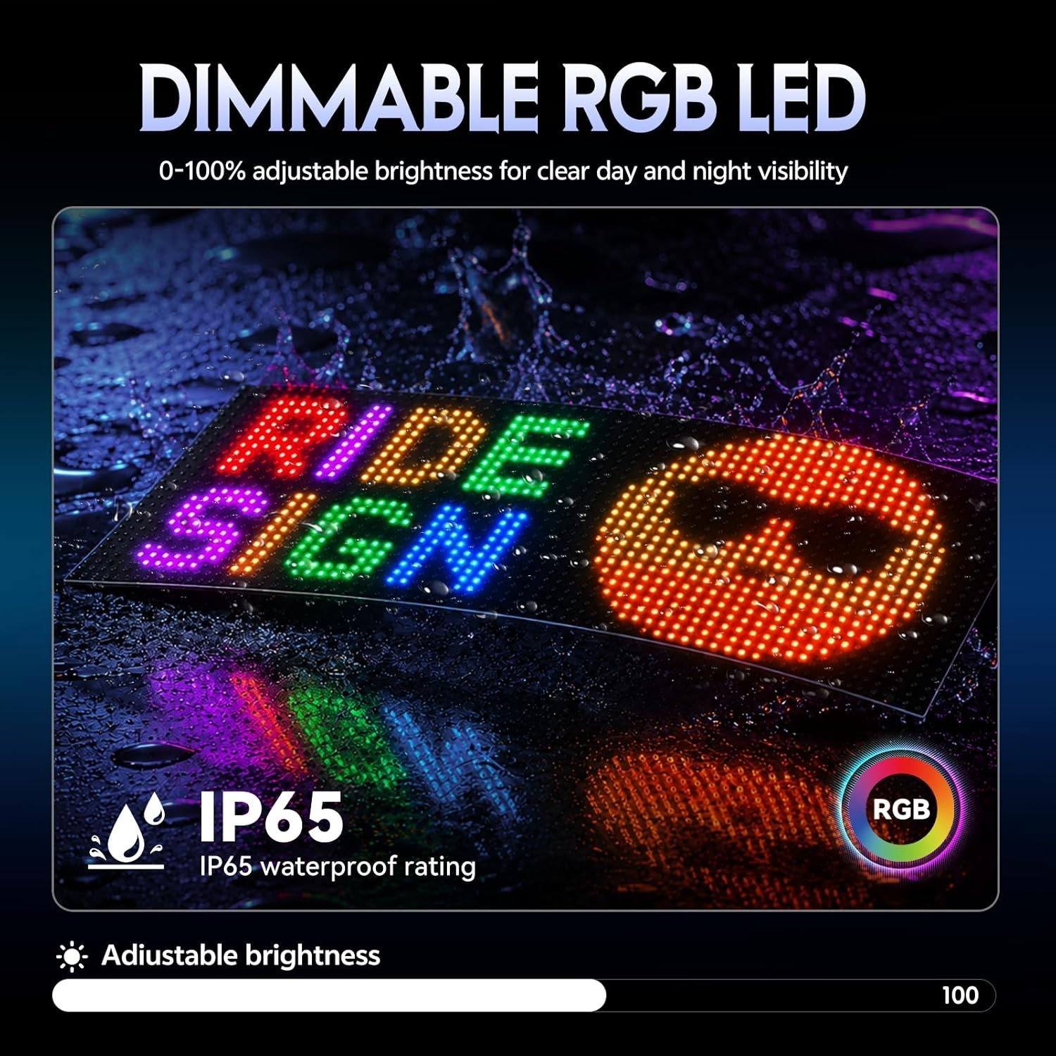 Colorful 11″x5″ Programmable LED Car Sign with Flexible Installation Options