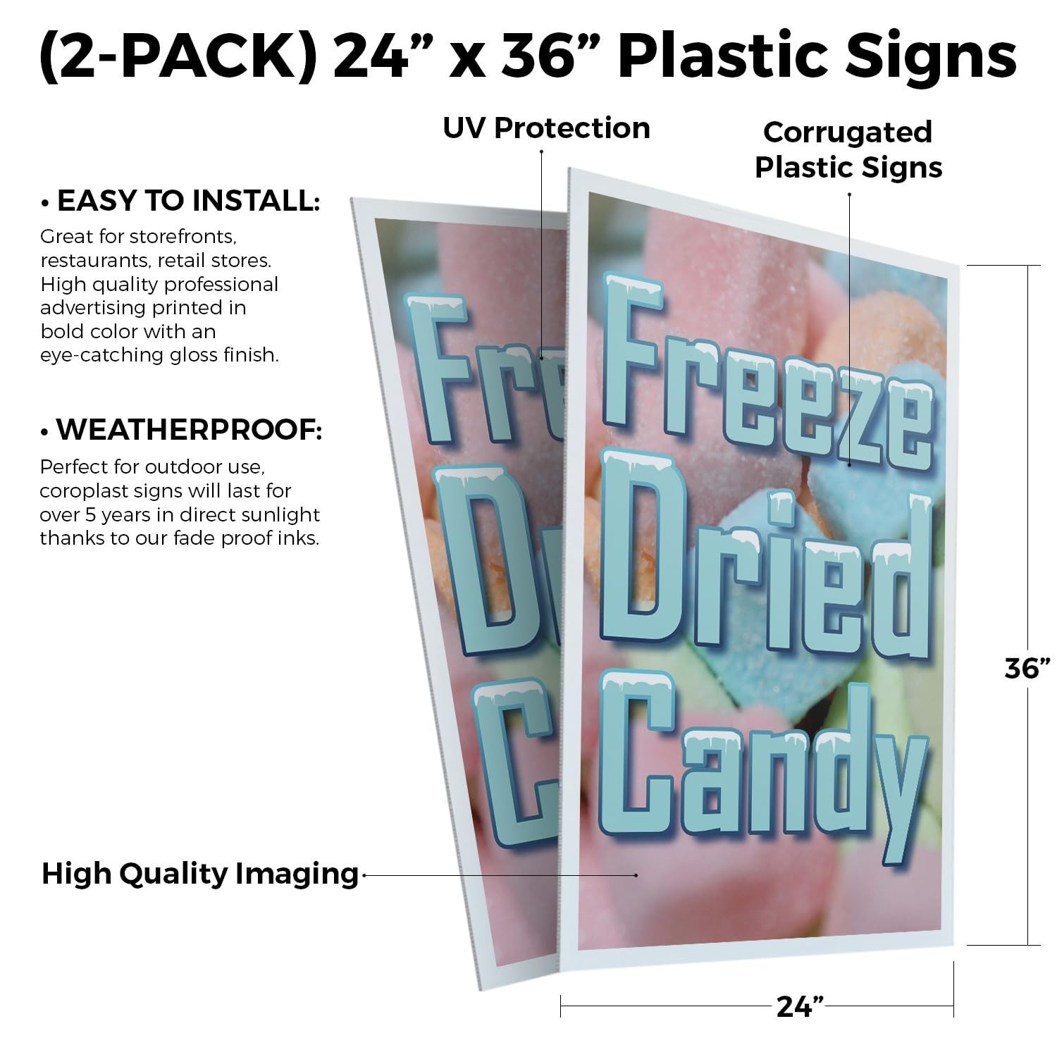 SignMission Freeze Dried Candy 2-Pack 24×36 in Plastic Signs – 4mm Corrugated