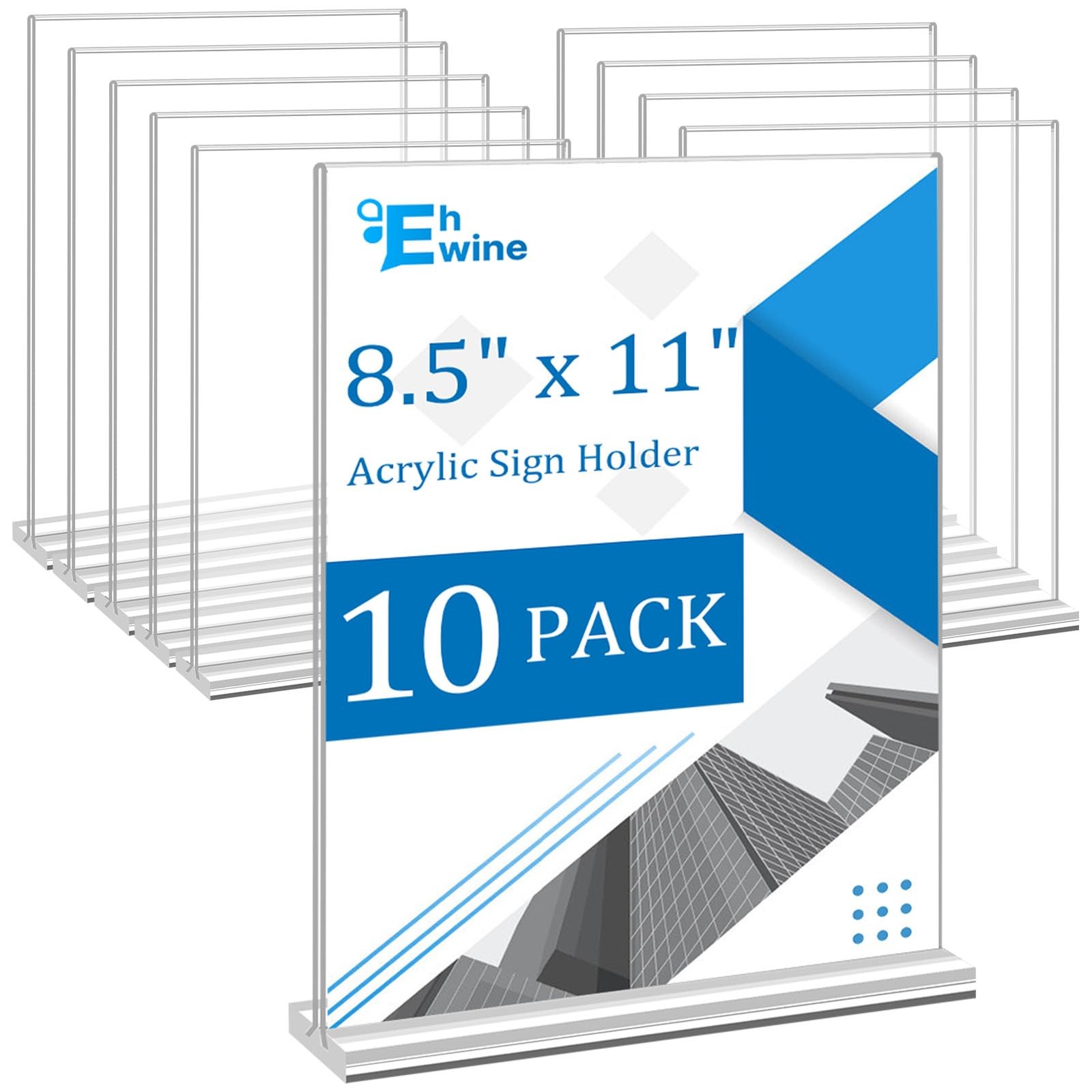 EHWINE Acrylic Sign Holder 8.5 x 11, 10 Pack Double-Sided Stand up Clear