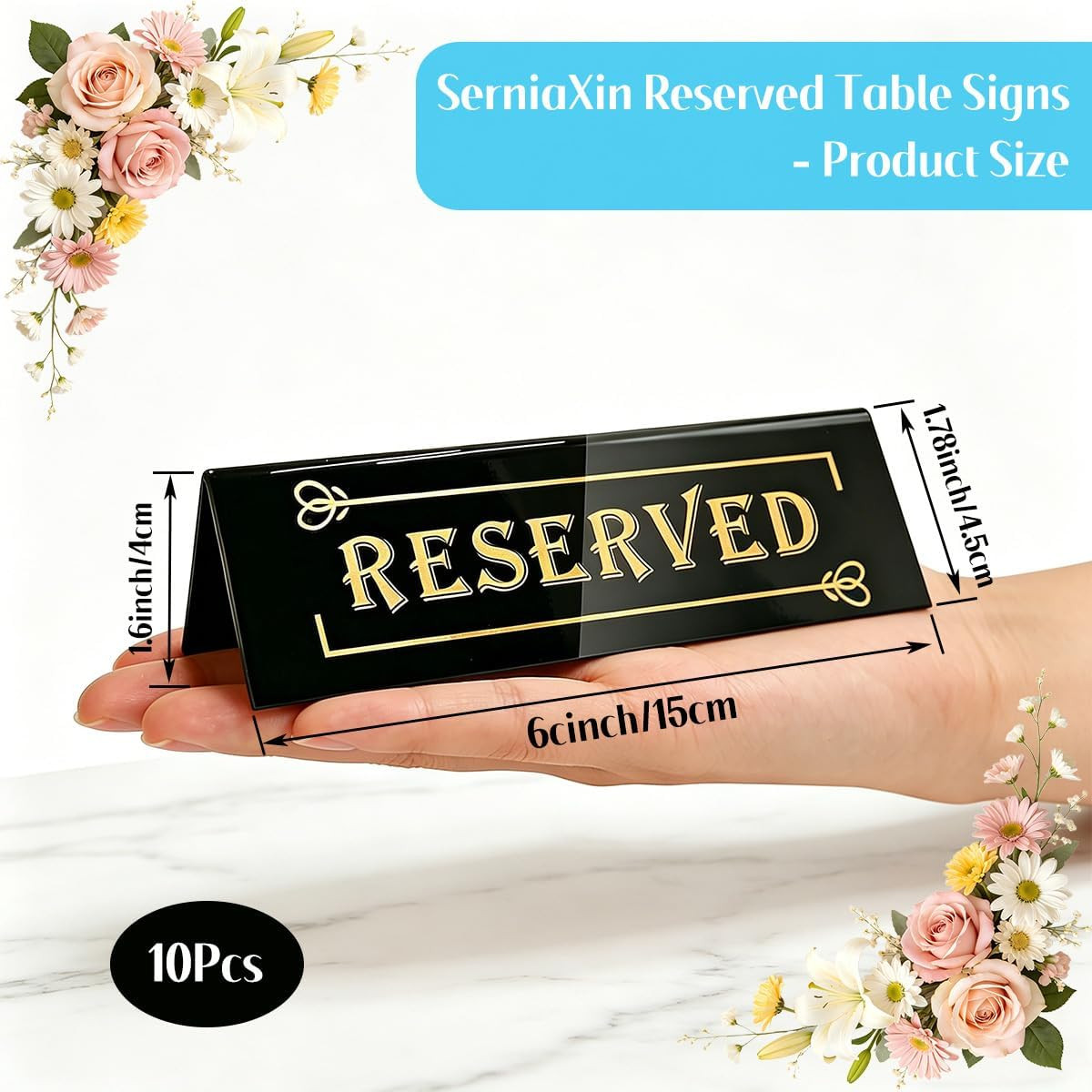 10PCS Acrylic Reserved Table Signs – 6X2X1.6 in Table Tent – Double-Sided, Water