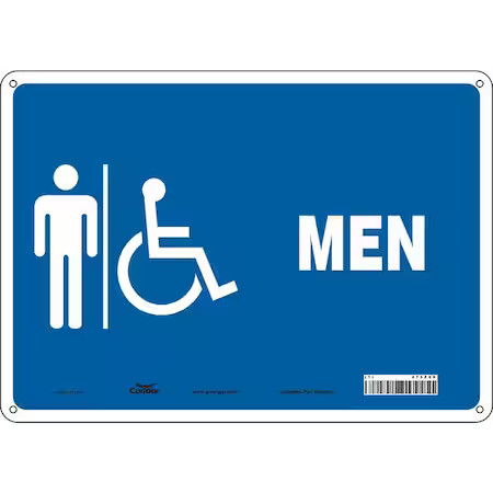 Condor 473Z06 Restroom Sign, Men, 14 In W X 10 In H, Horizontal Rectangle,
