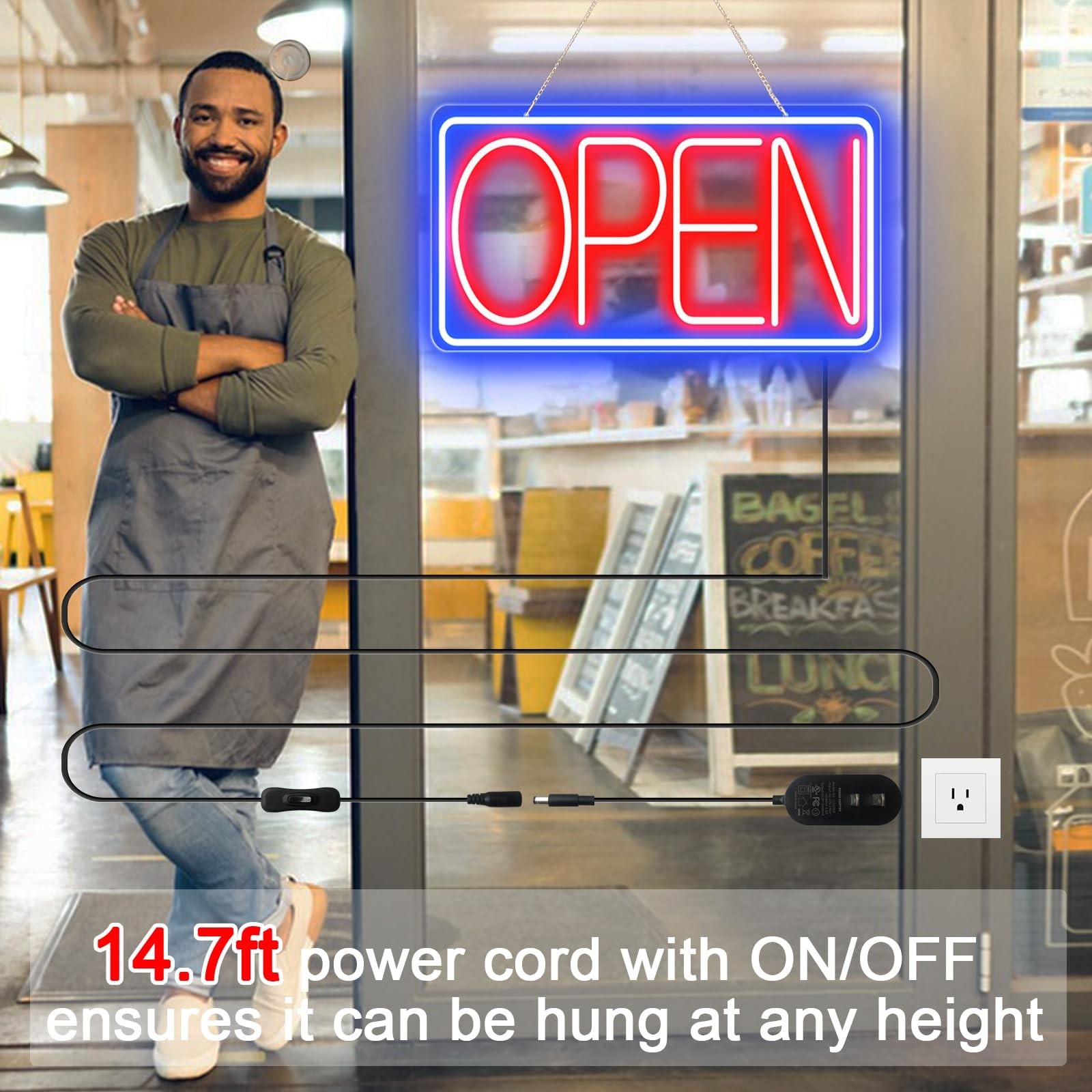 Ultra Bright 16.5″ X 9″ LED Neon Open Sign – Plug In Light Up Sign for Bar, Salo