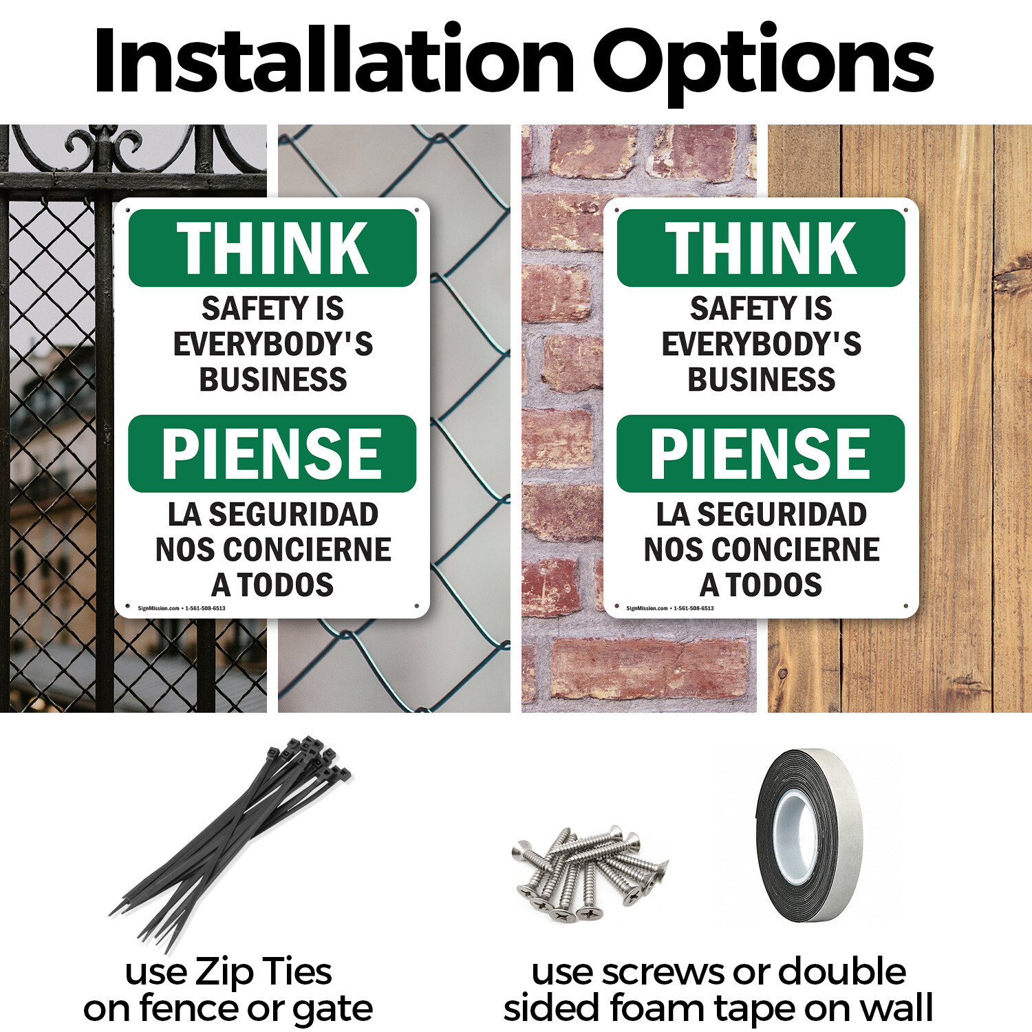 (2 Pack) Safety Is Everybody’s Business Bilingual OSHA Think Sign Decal Metal