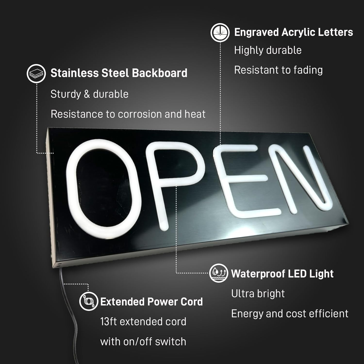 Large Outdoor Waterproof Open Sign LED LED Open Signs for Business Ultra Bright