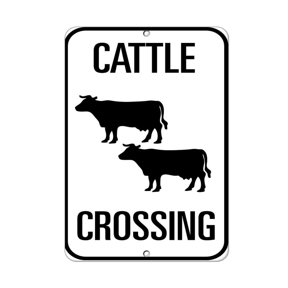Aluminum Vertical Metal Sign Multiple Sizes Cattle Crossing Traffic Black