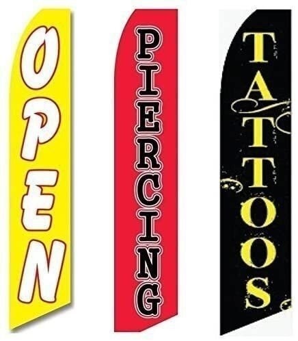 3 Swooper Flags Piercing & Tattoo Services Open Advertising Welcome