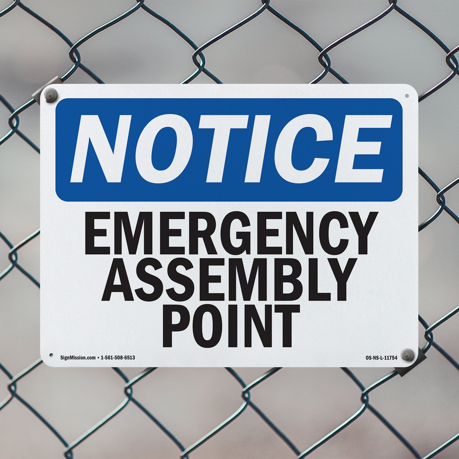 Emergency Assembly Point OSHA Notice Sign Metal, Plastic, Decal – 5 or 10 Pack