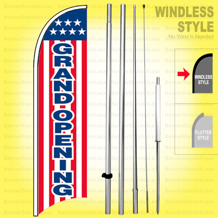 GRAND OPENING Windless Swooper Flag Kit 15′ Feather Sign stars stripes wb-h