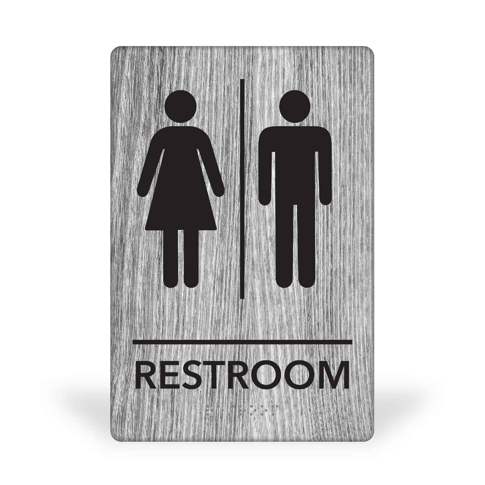 ADA Braille Unisex Restroom Office Sign Wood Grain Black Text Wall Plaque