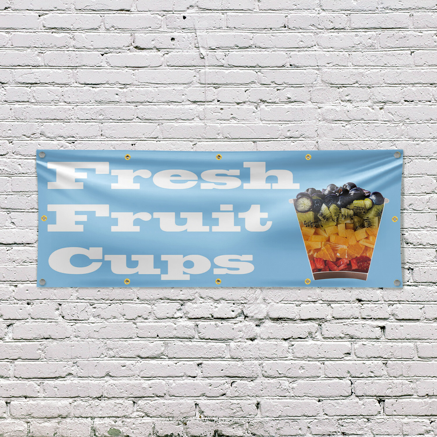 Fresh Fruit Cups Vinyl Banner Sign with Metal Grommets Heavy-Duty Single-Sided