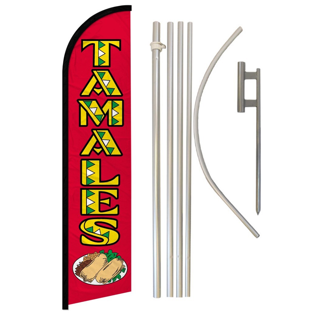 Tamales Windless Banner Swooper Advertising Flag Pole Kit Concessions Food