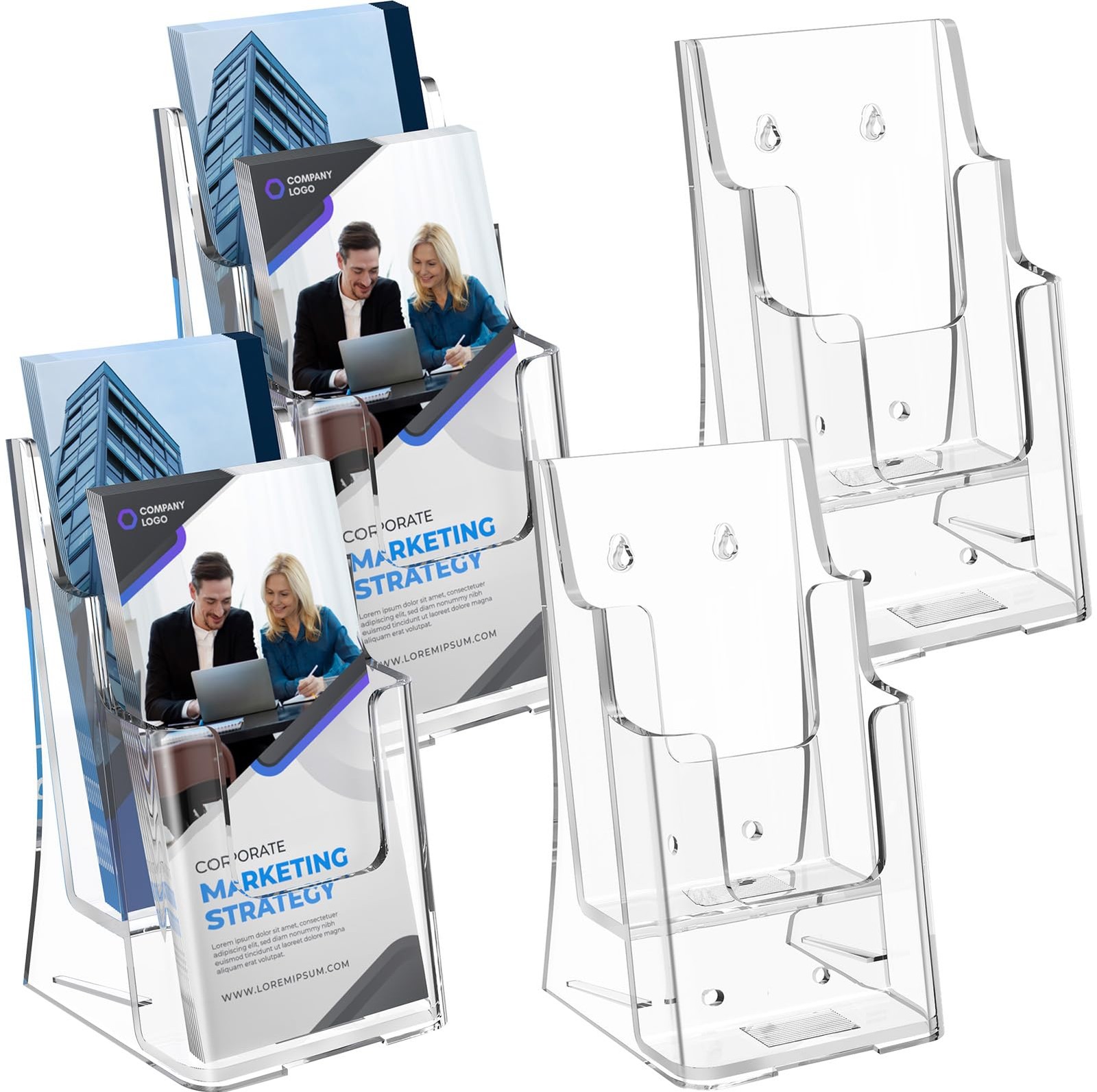 MaxGear Brochure Holder 2 Tier 4×9 inch Acrylic Literature 4 packs, Clear