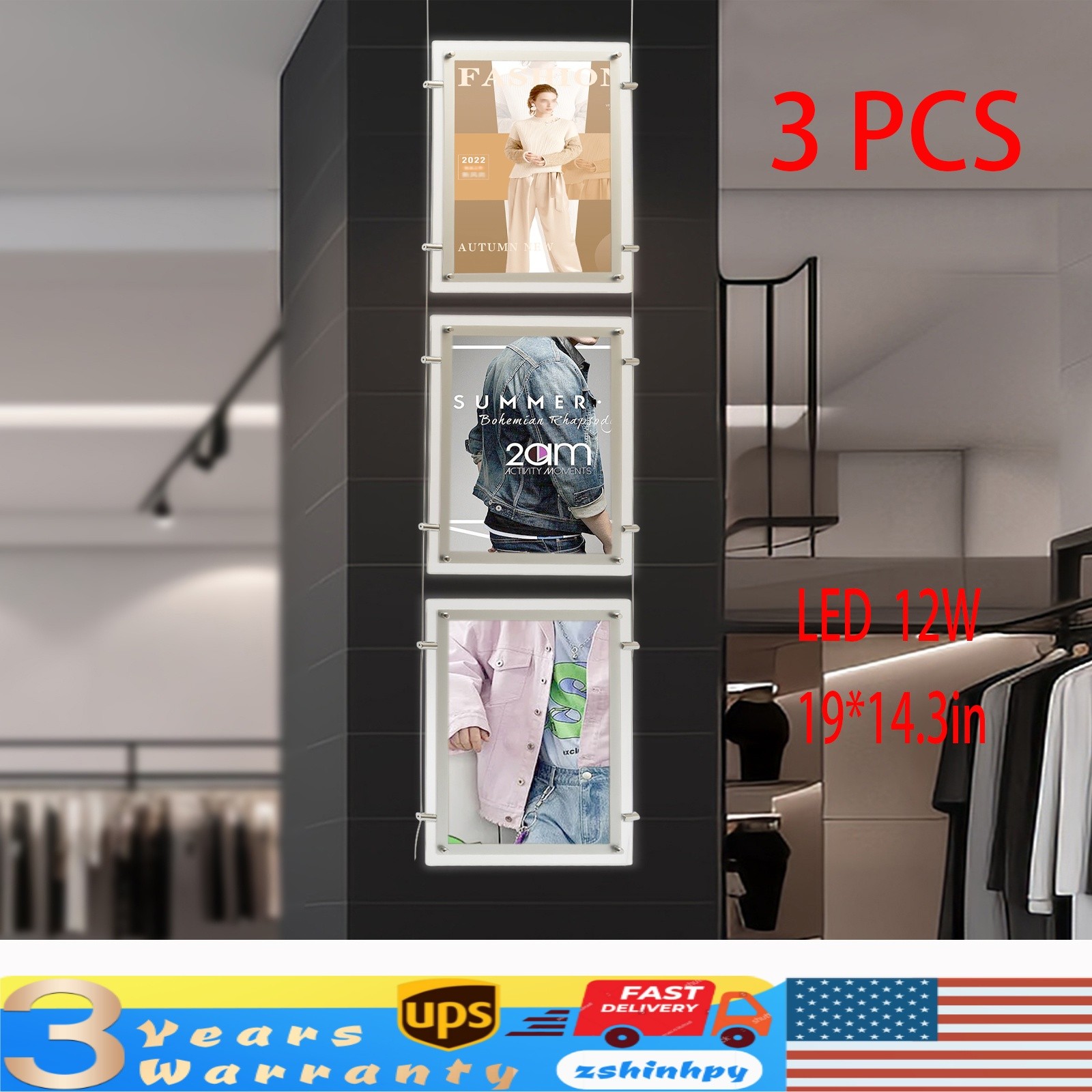 3PCS A3 Real Estate Window Hanging Led Backlit Picture Frame Display Sign Holder