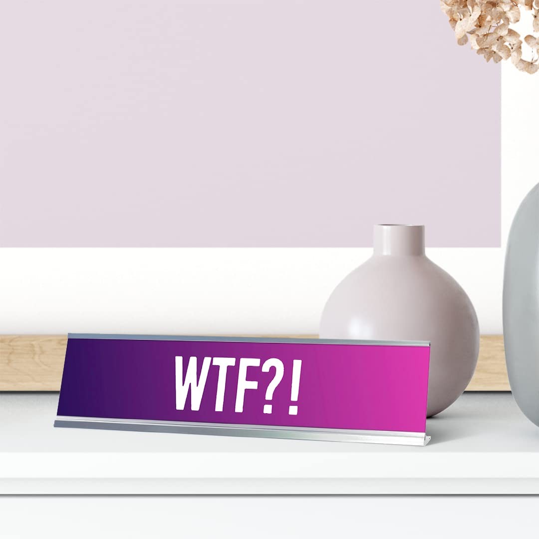 WTF?! Purple and Pink Novelty Office Gift Desk Sign (2 x 8)