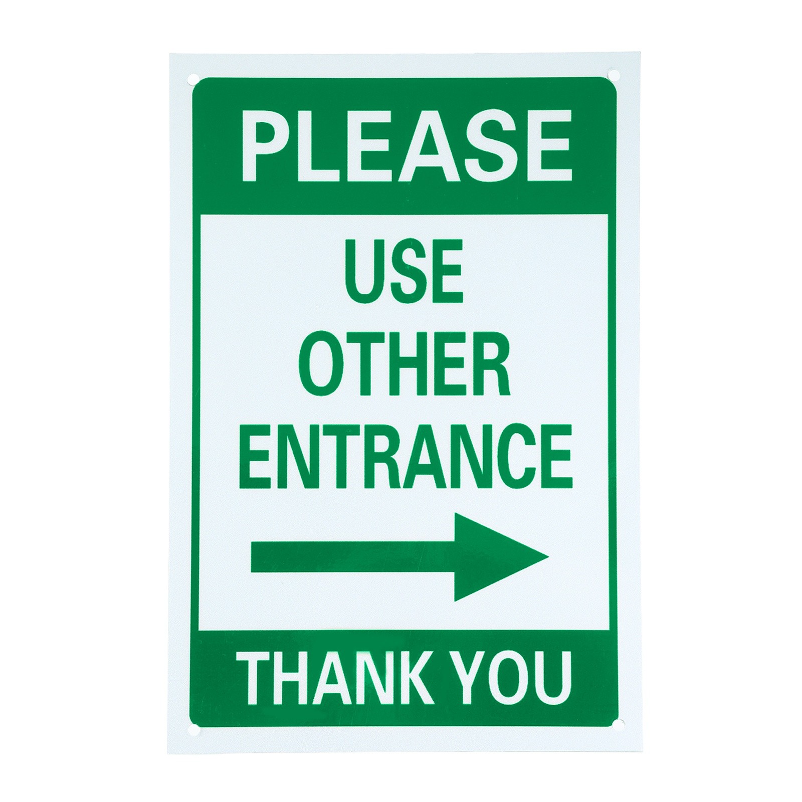 Please Use Other Entrance Thank You Sign, Right Arrow, Dark Green on Light Beige